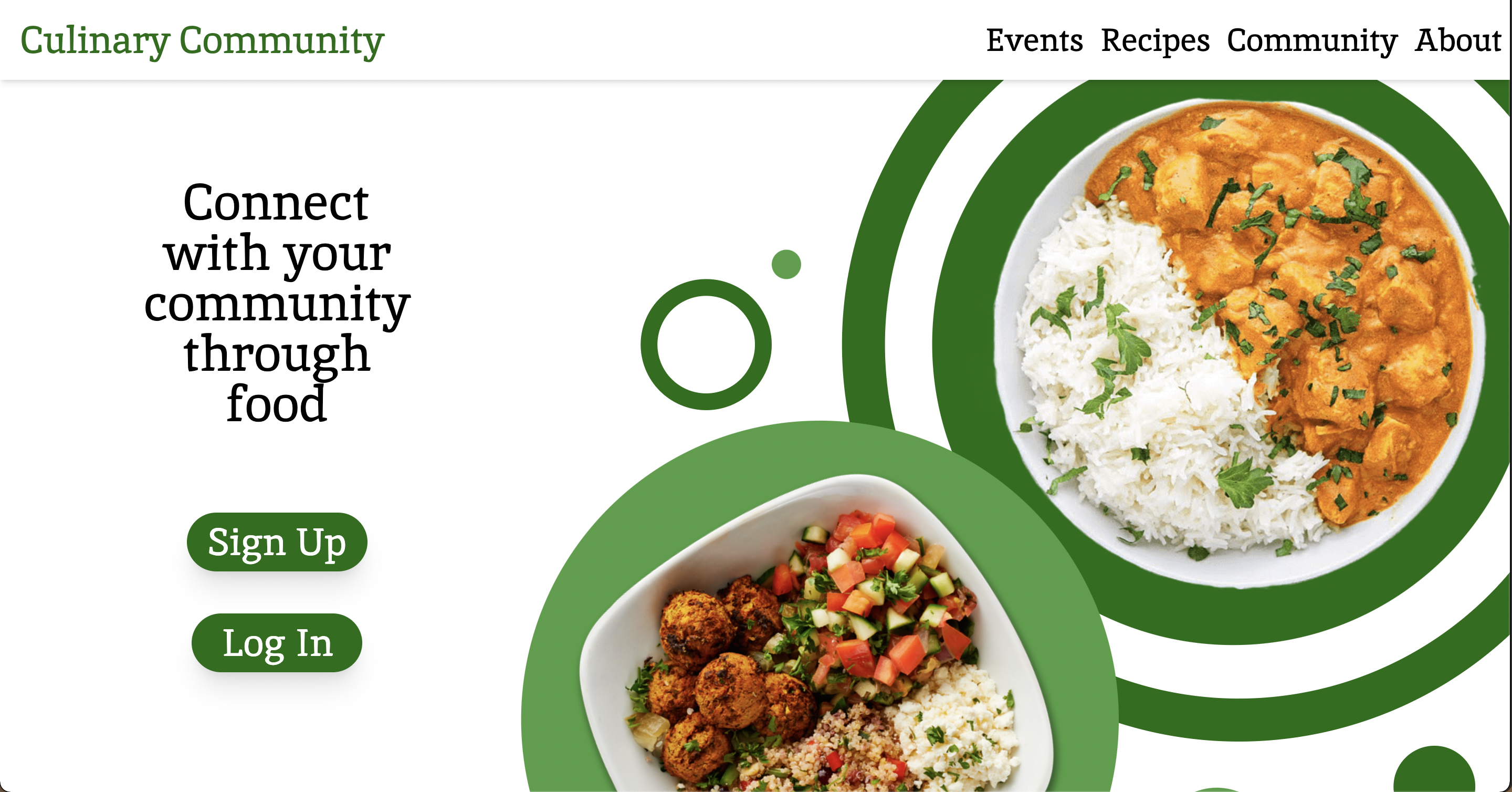 The home page of Culinary Community