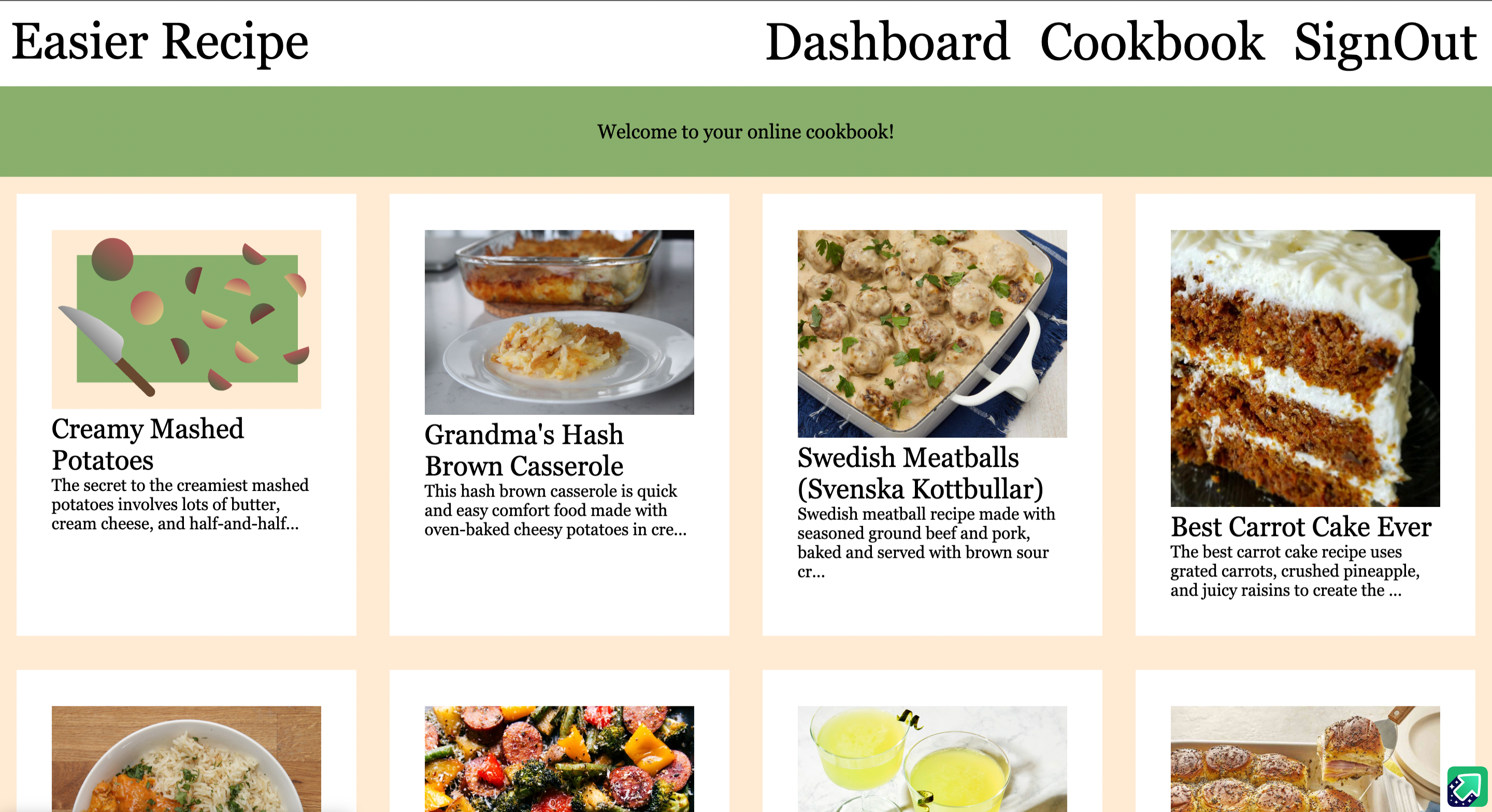 The main recipe page of Easier Recipe