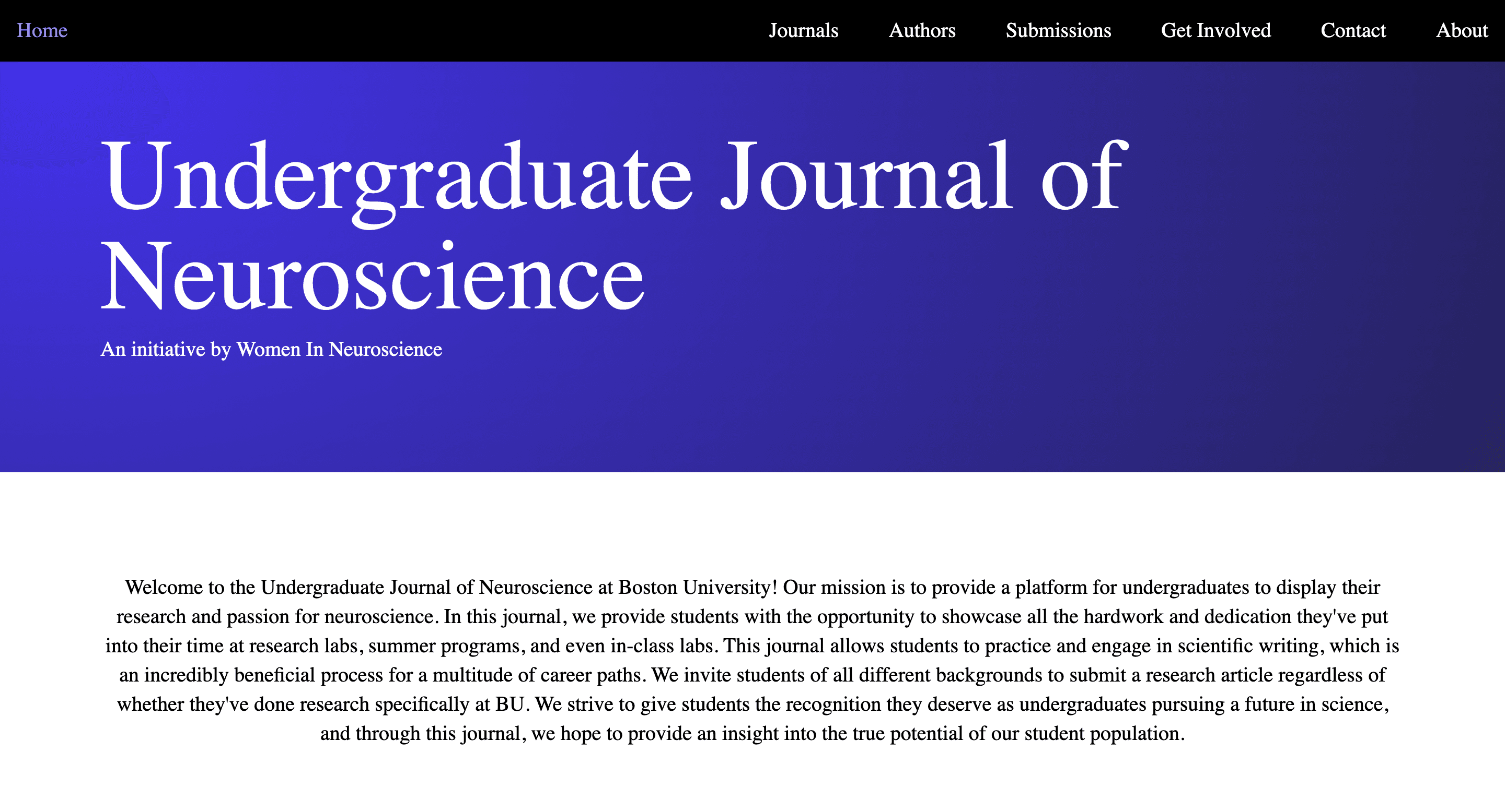 The home page of the Undergraduate Journal of Neuroscience