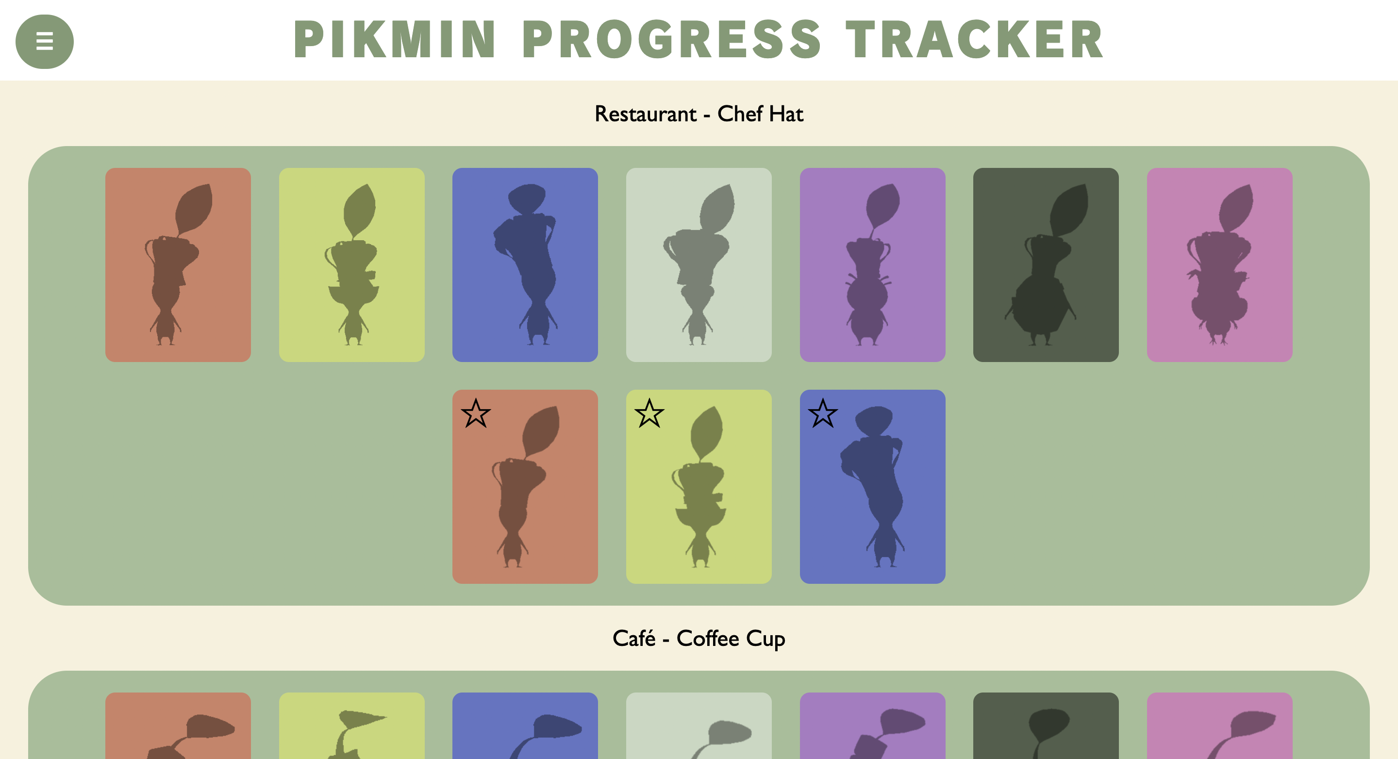 The home page of Pikmin Progress Tracker